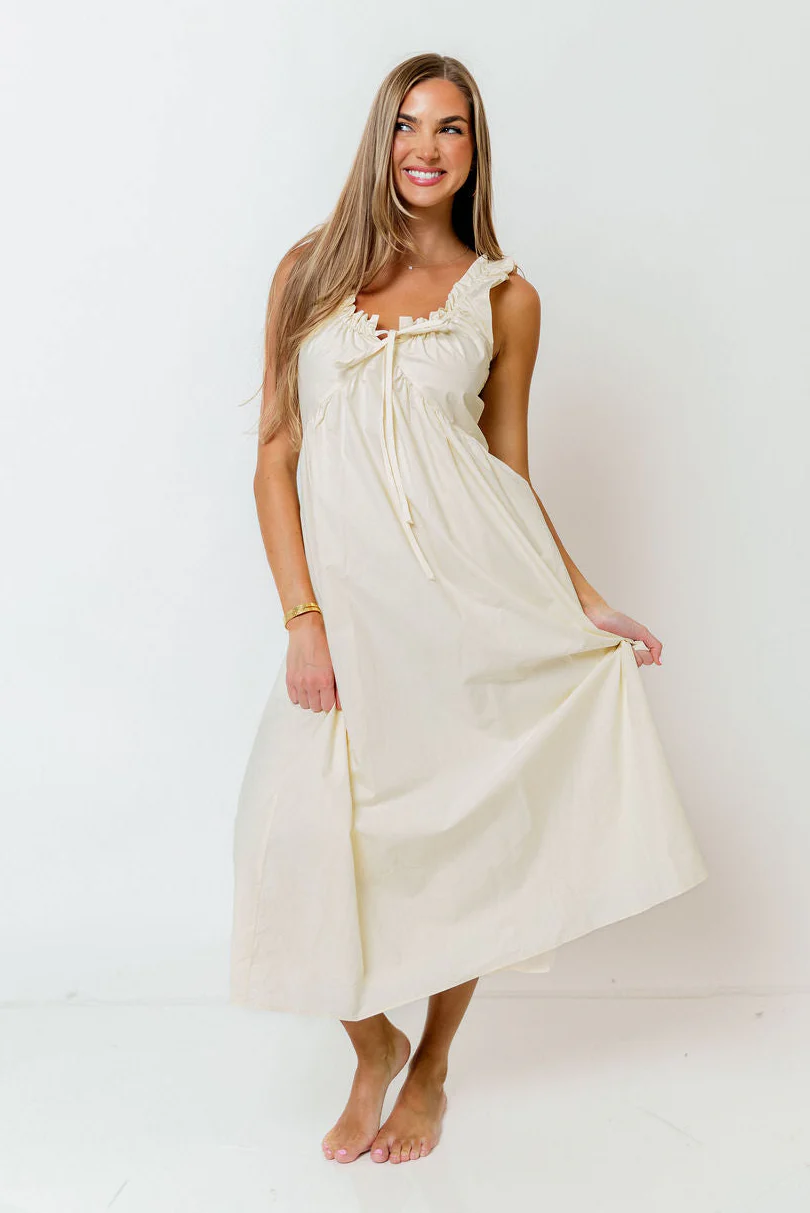McKay 100% Cotton Midi Dress in Cream - Image 2