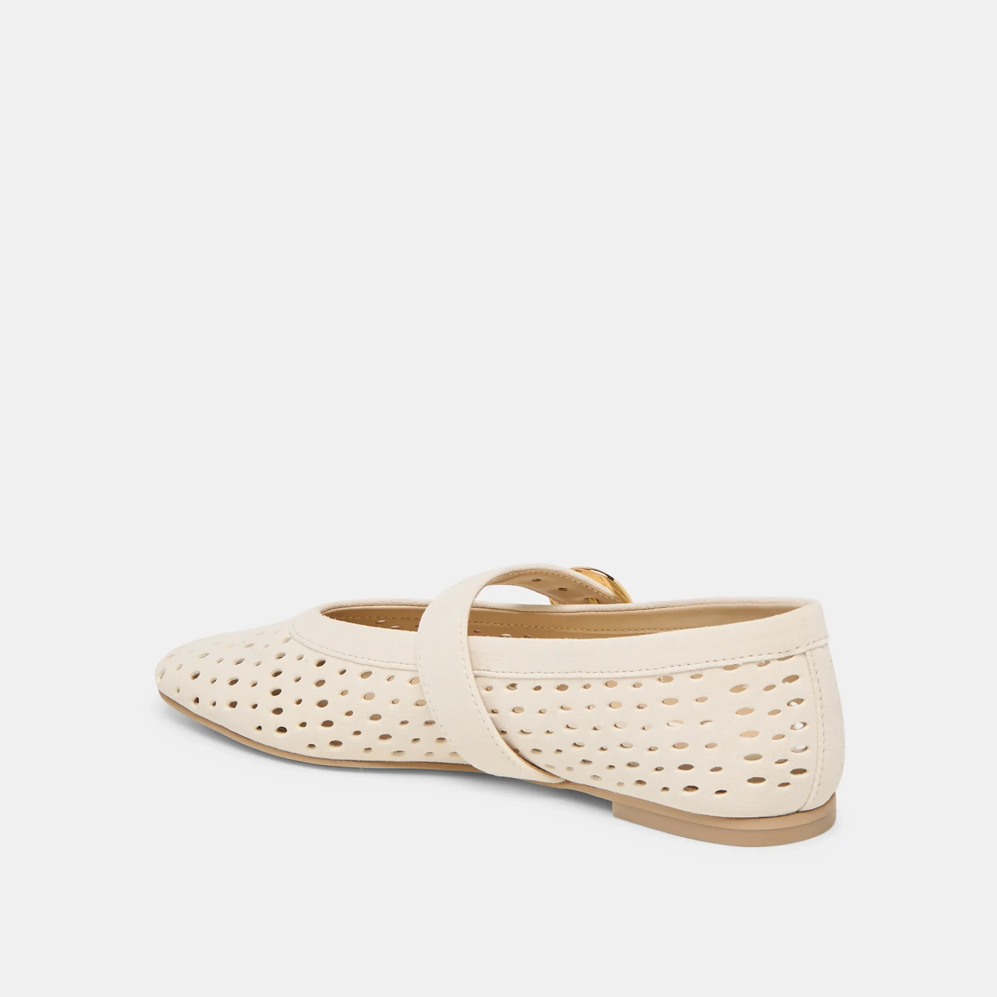 Mikel Ballet Flats in Creme Perforated Suede - Image 10
