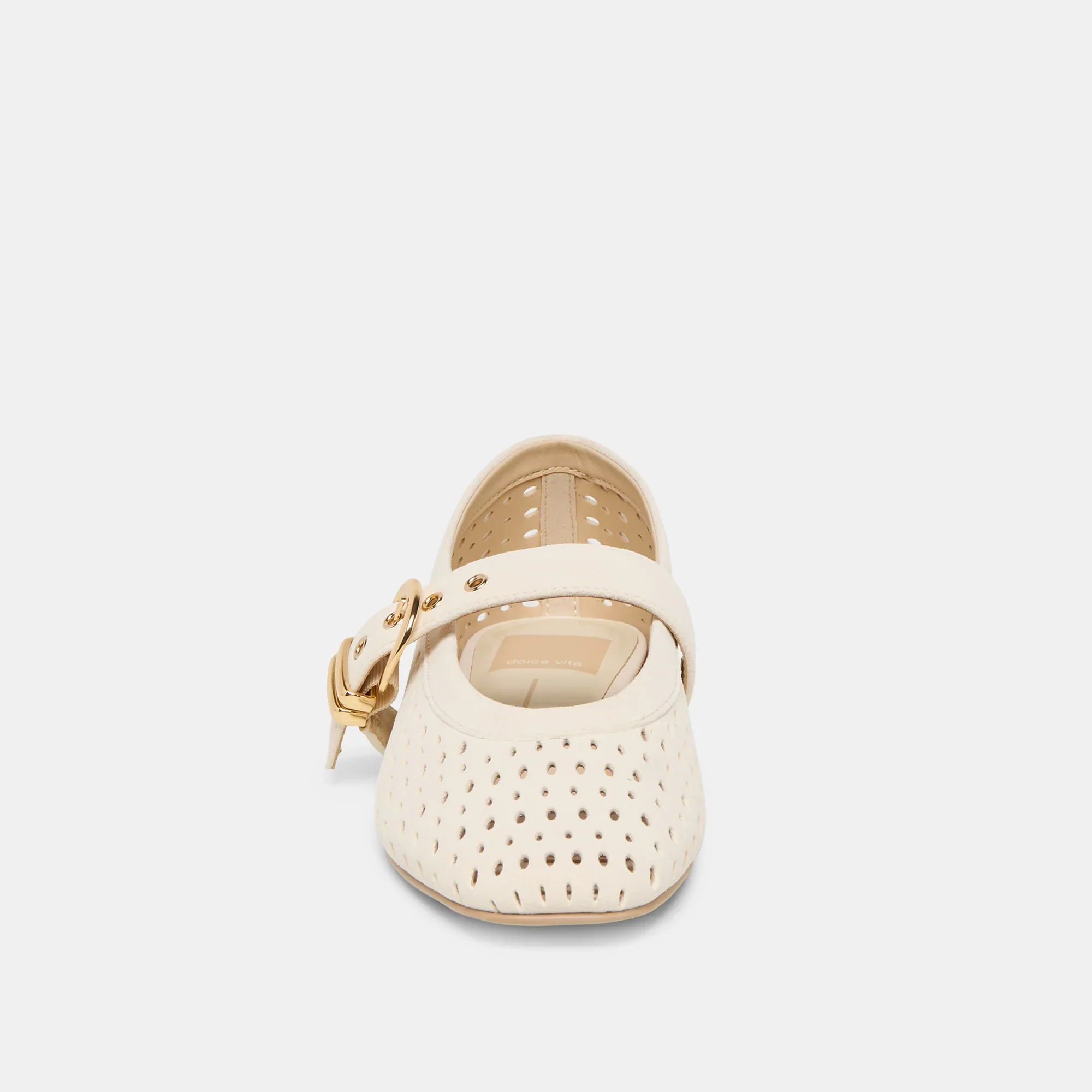 Mikel Ballet Flats in Creme Perforated Suede - Image 11