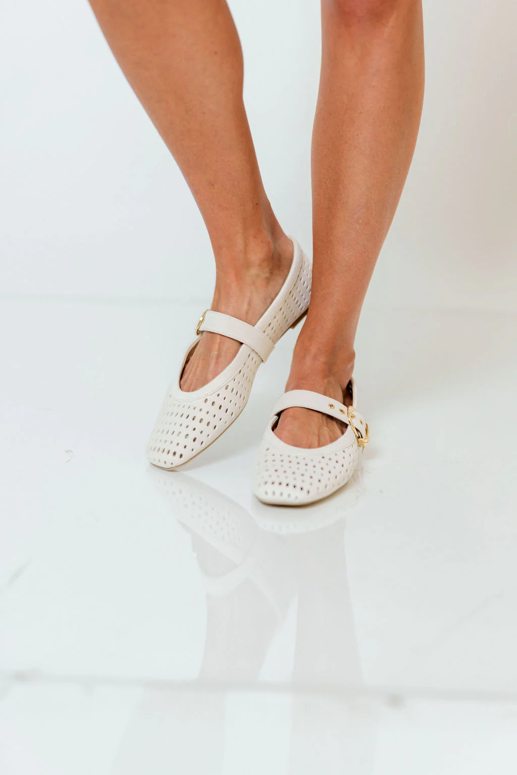 Mikel Ballet Flats in Creme Perforated Suede - Image 5