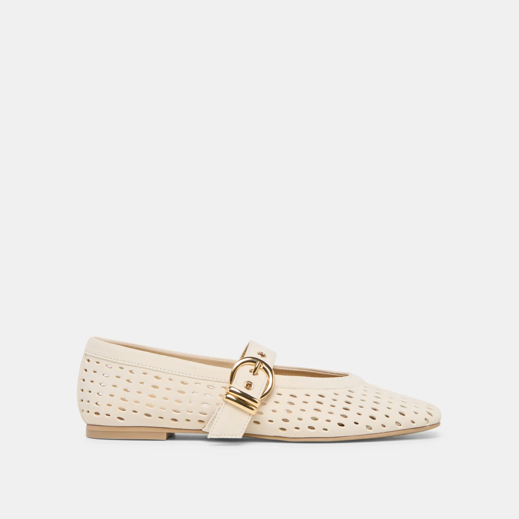 Mikel Ballet Flats in Creme Perforated Suede - Image 6