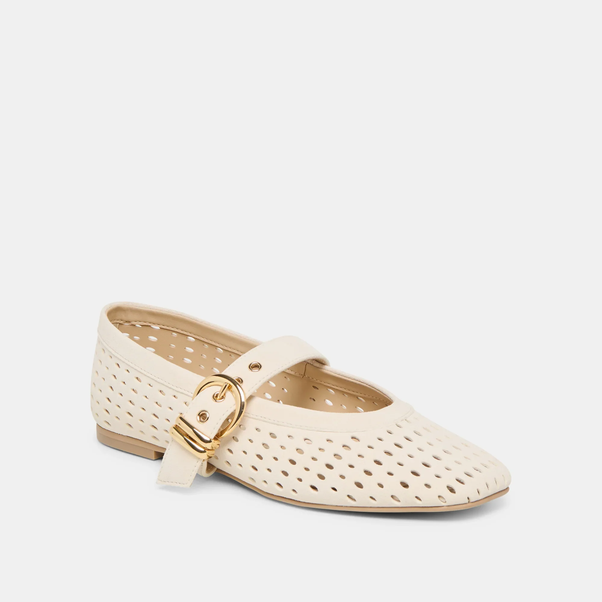 Mikel Ballet Flats in Creme Perforated Suede - Image 7