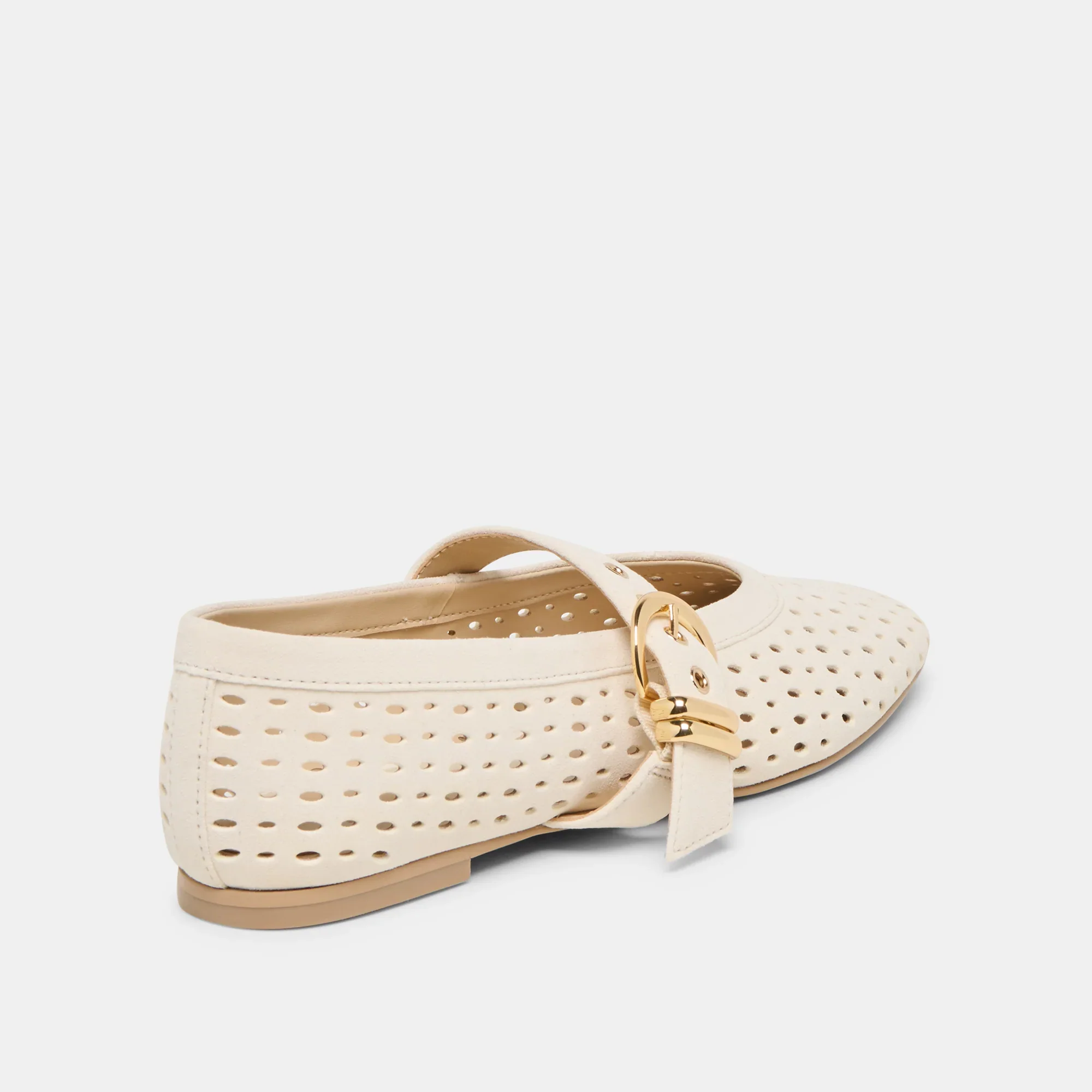 Mikel Ballet Flats in Creme Perforated Suede - Image 8