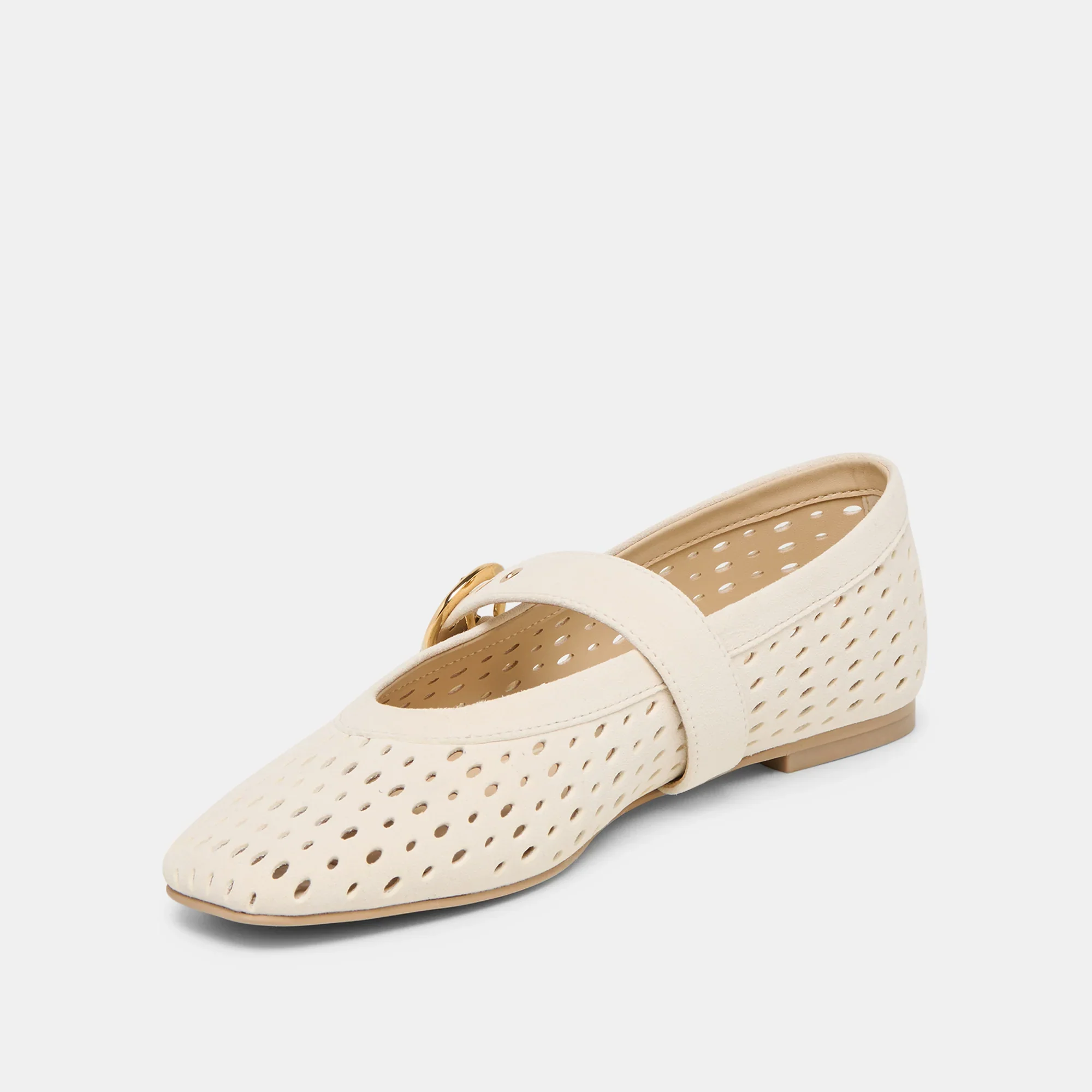Mikel Ballet Flats in Creme Perforated Suede - Image 9