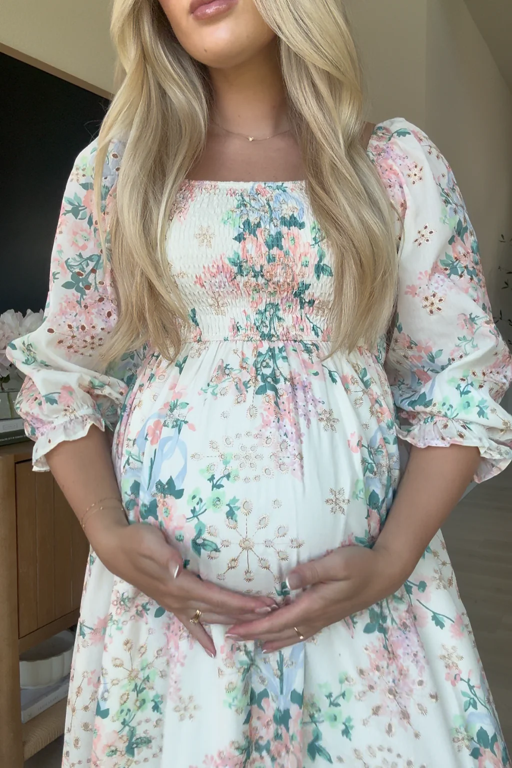 Hilda Floral Print Eyelet 3/4 Sleeve Maxi Dress in Spring Bloom - Bump Friendly - Image 5