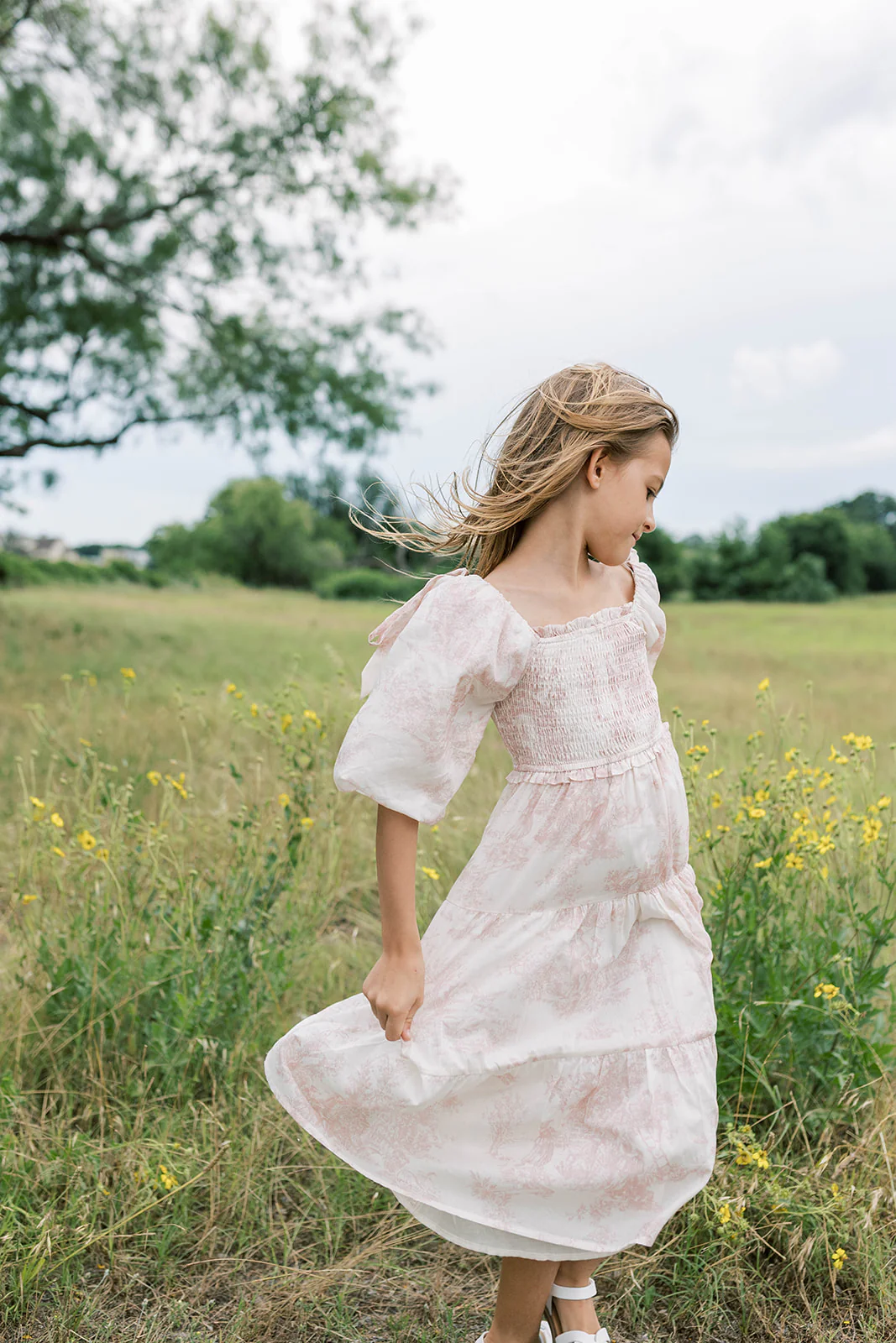 Mini Elena Kids Dress in Pink Toile - Image 11