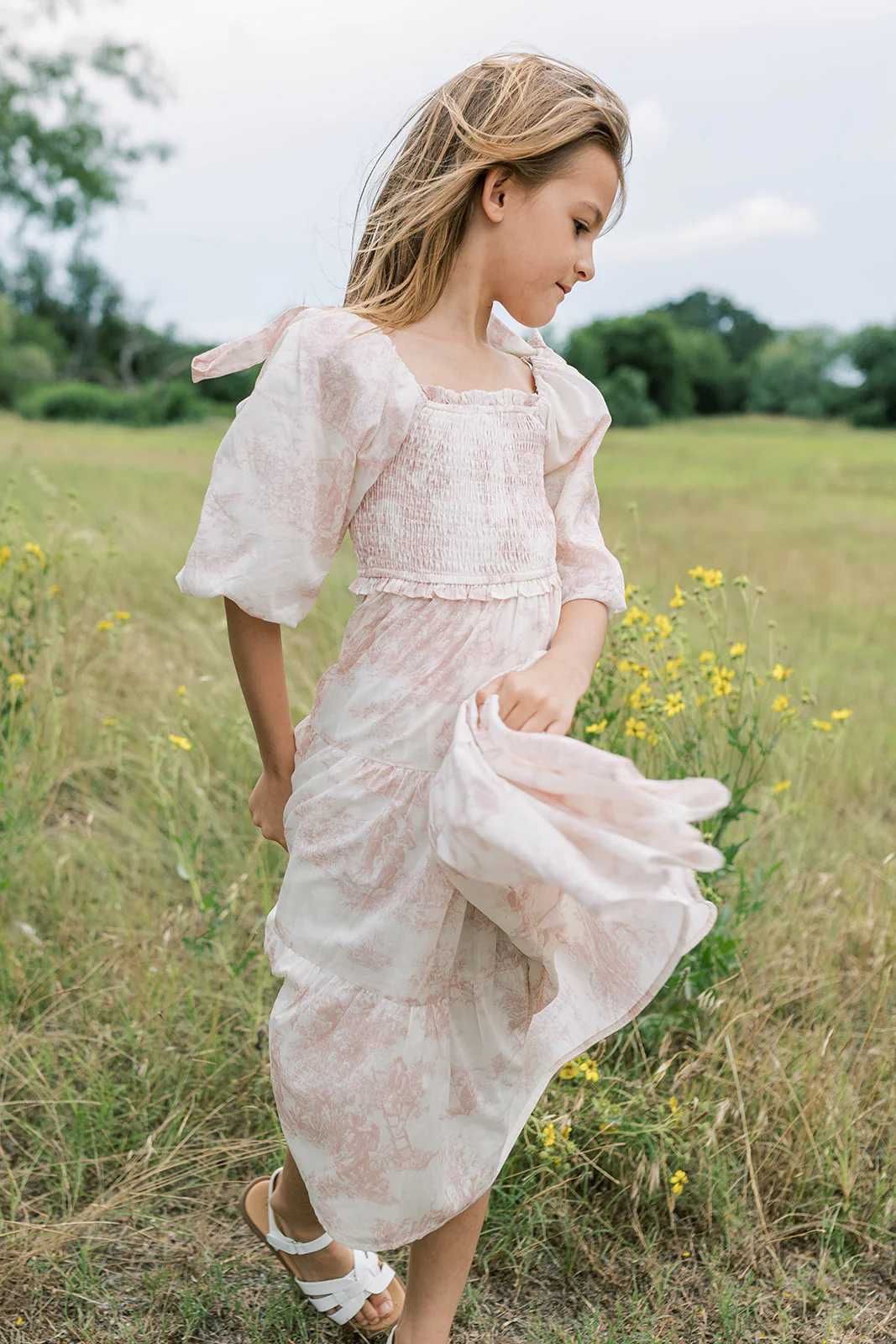 Mini Elena Kids Dress in Pink Toile - Image 5