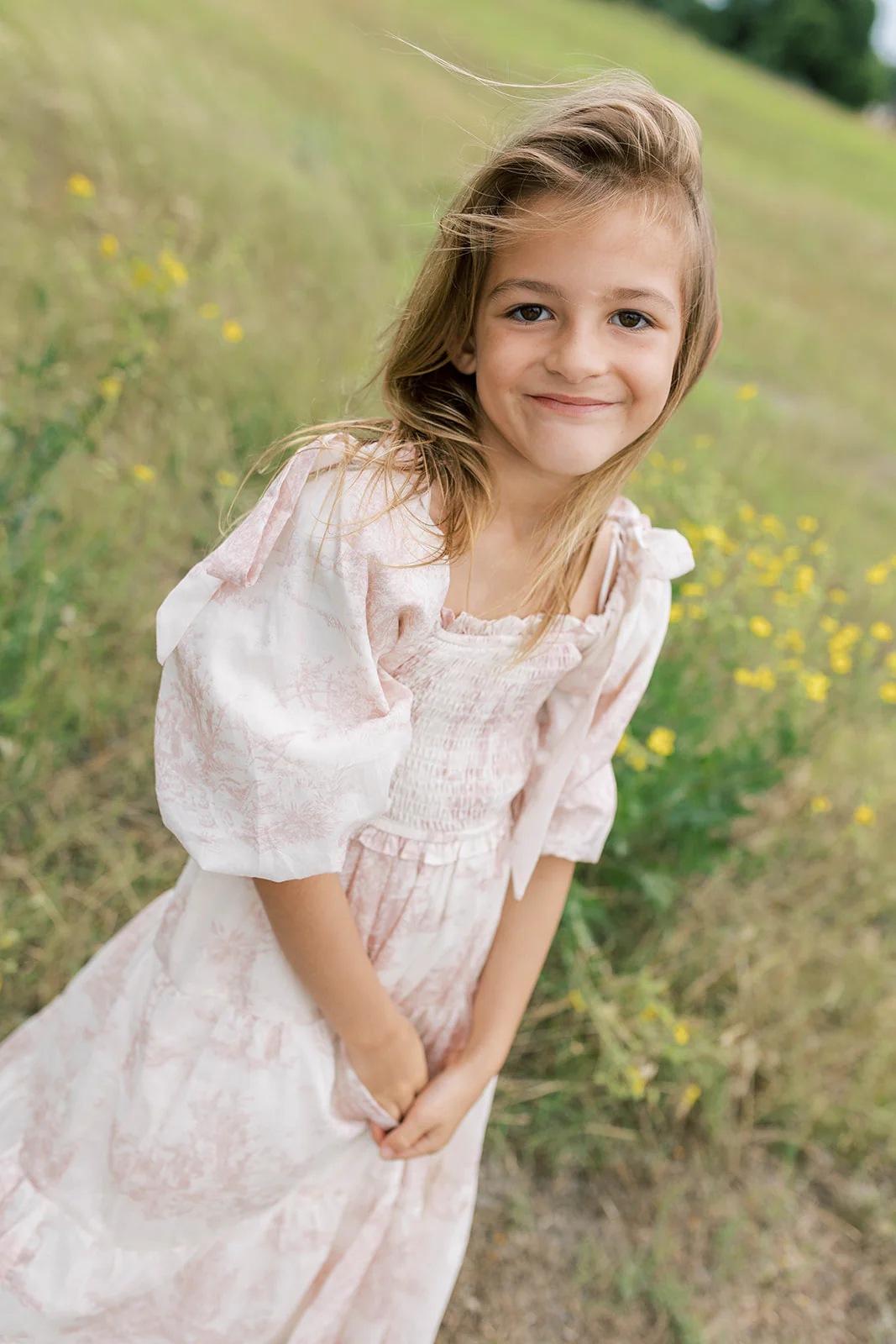 Mini Elena Kids Dress in Pink Toile - Image 7