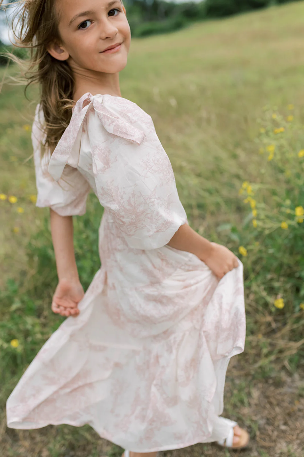 Mini Elena Kids Dress in Pink Toile - Image 9