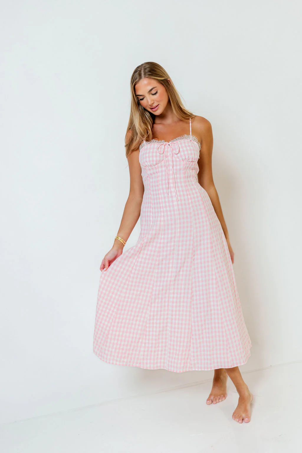 Isla Dress in Pink/White Check - Image 10