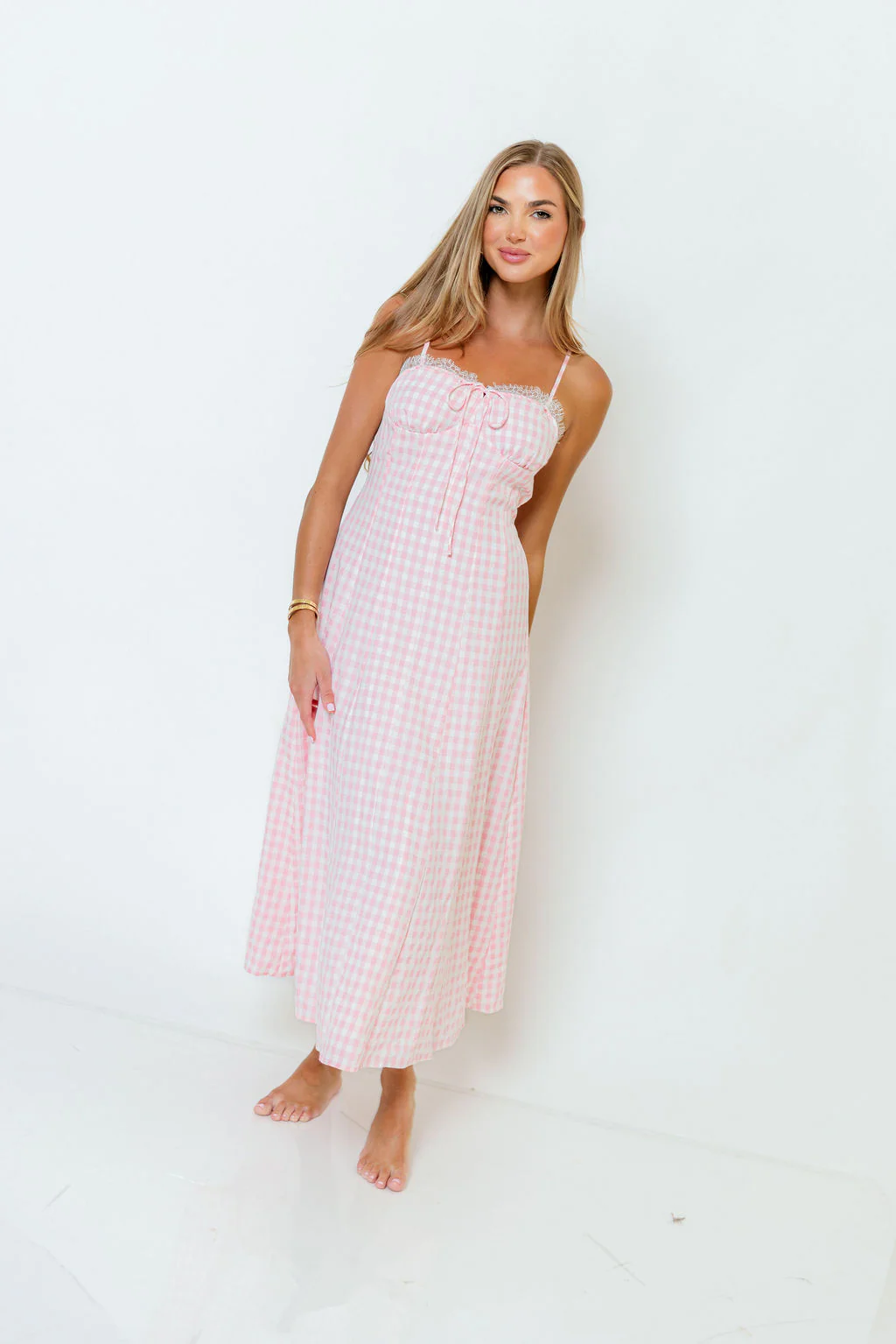 Isla Dress in Pink/White Check - Image 11