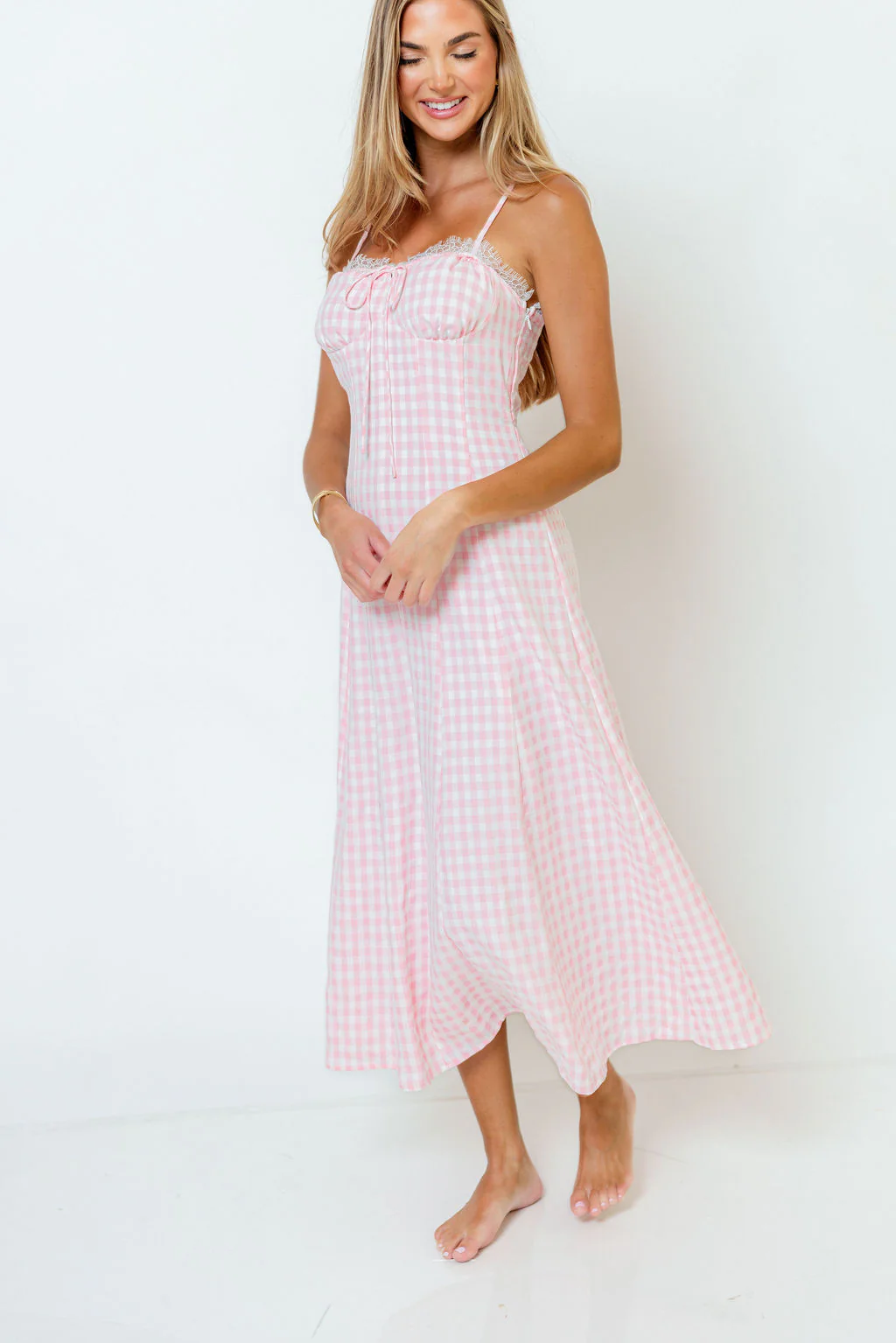 Isla Dress in Pink/White Check - Image 12