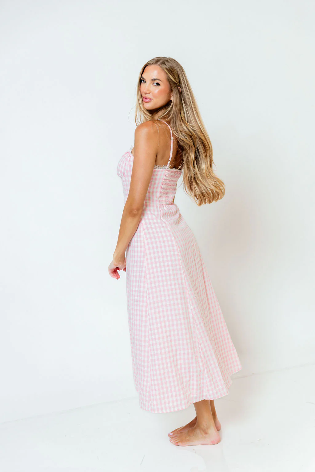 Isla Dress in Pink/White Check - Image 13