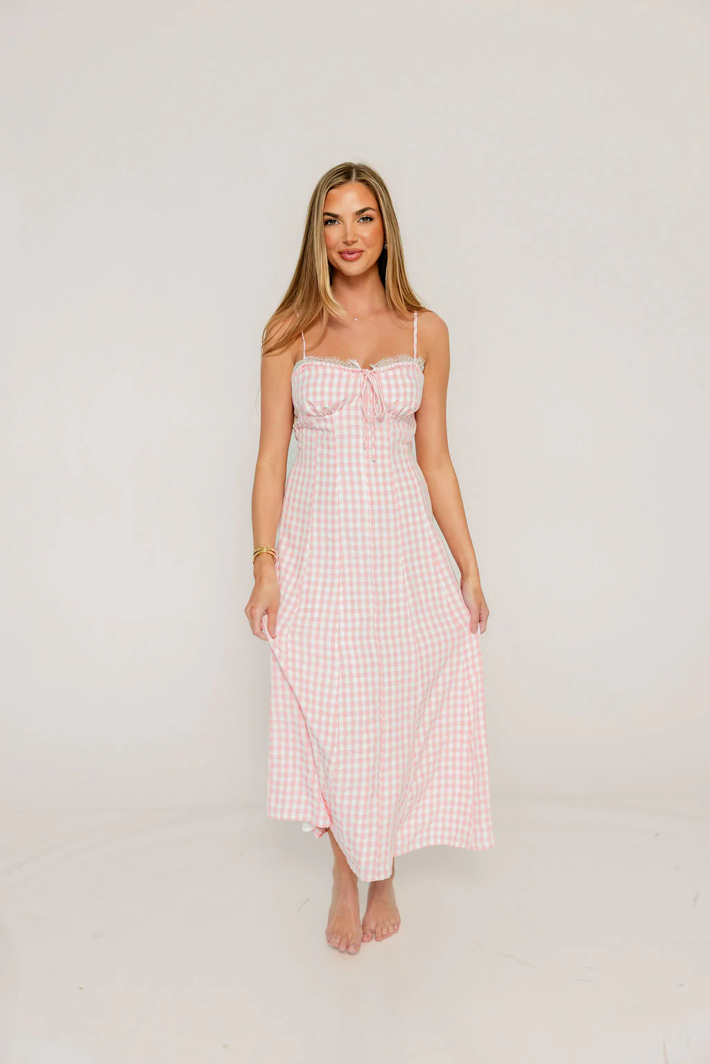 Isla Dress in Pink/White Check - Image 5