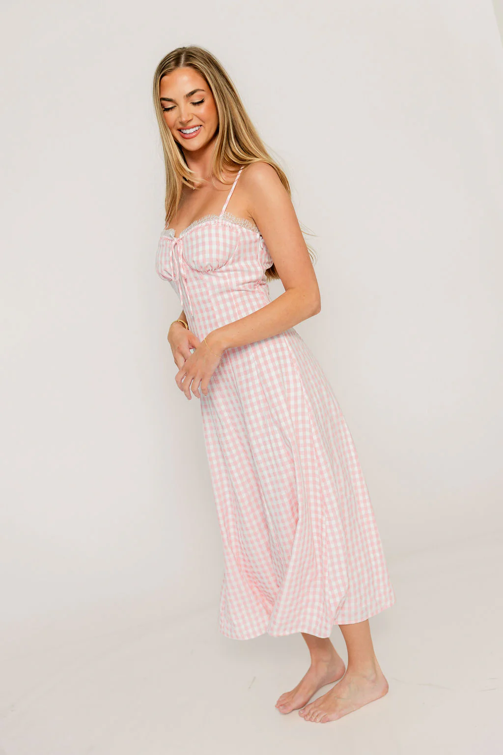 Isla Dress in Pink/White Check - Image 6