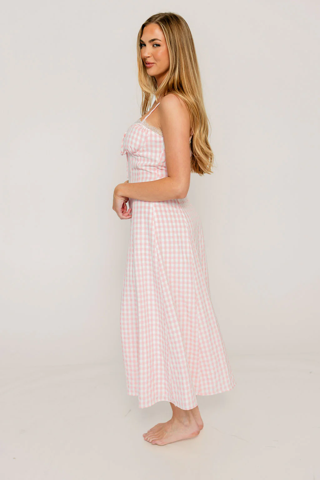Isla Dress in Pink/White Check - Image 7