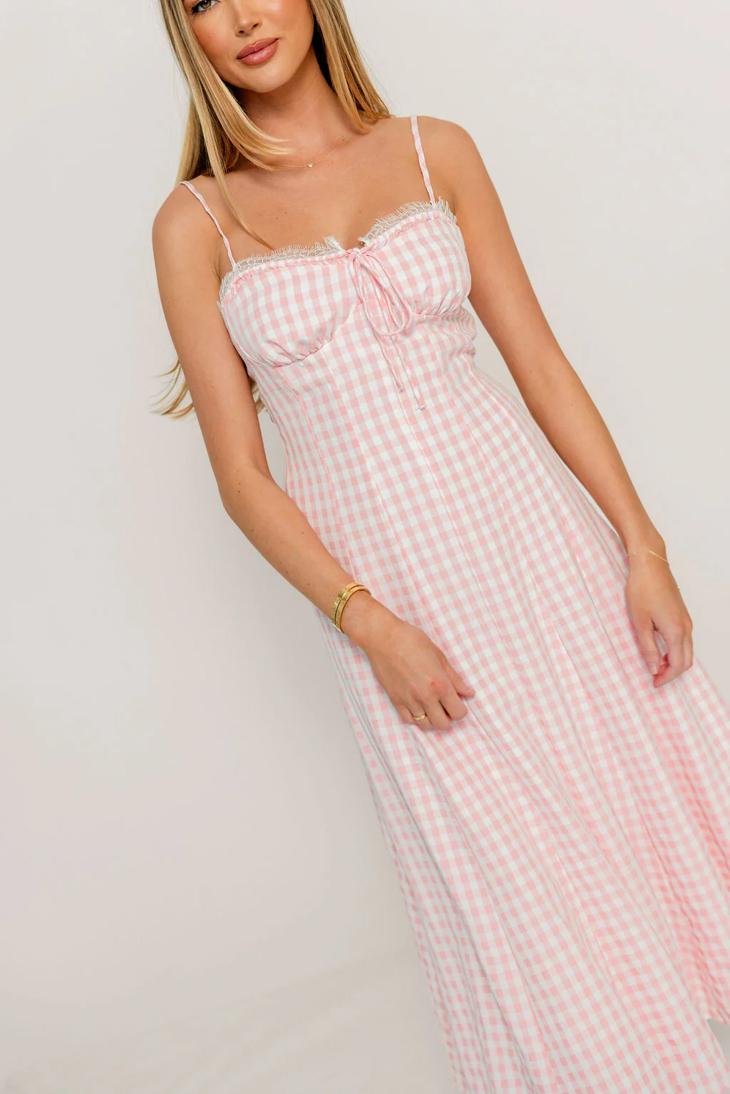 Isla Dress in Pink/White Check - Image 8