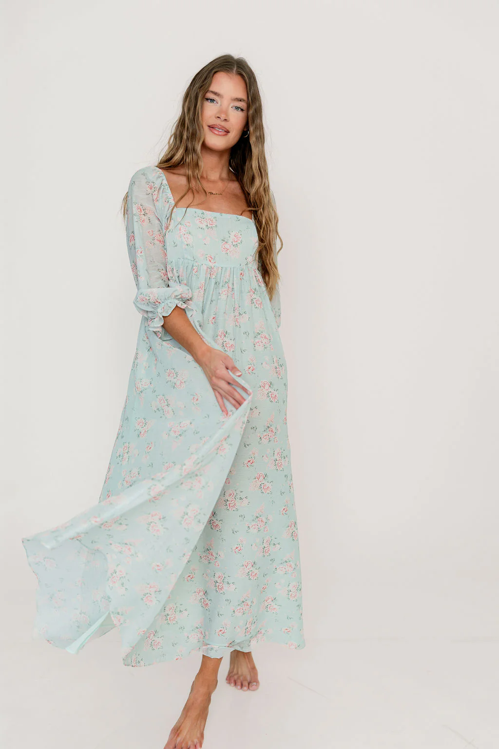 Mona Maxi Dress in Mint/Pink Floral - Bump Friendly