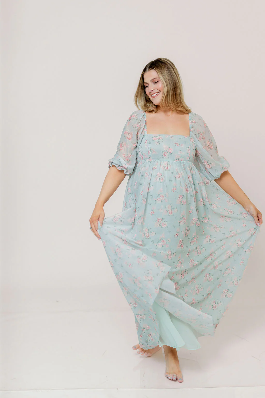 Mona Maxi Dress in Mint/Pink Floral - Bump Friendly - Image 18