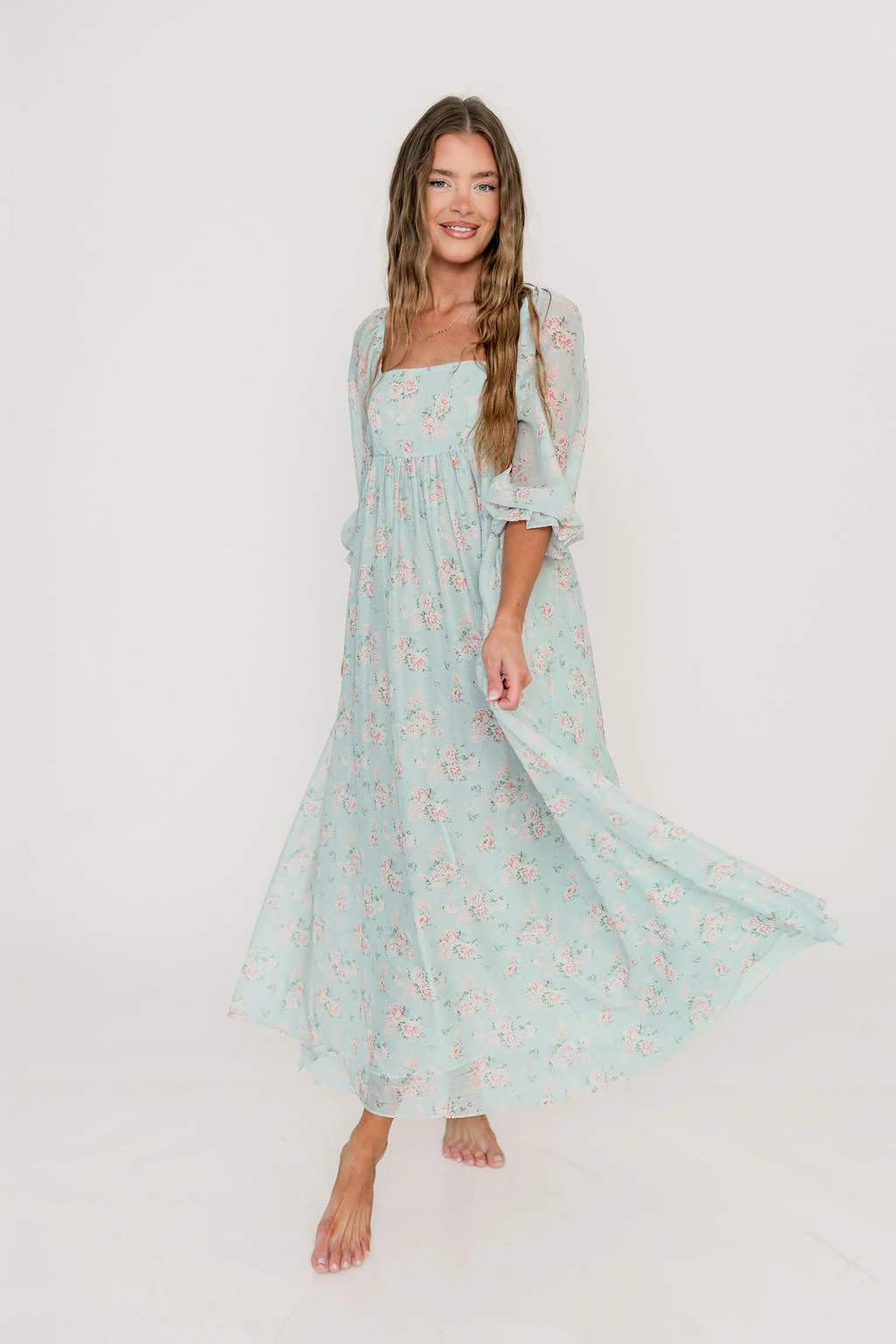 Mona Maxi Dress in Mint/Pink Floral - Bump Friendly - Image 3