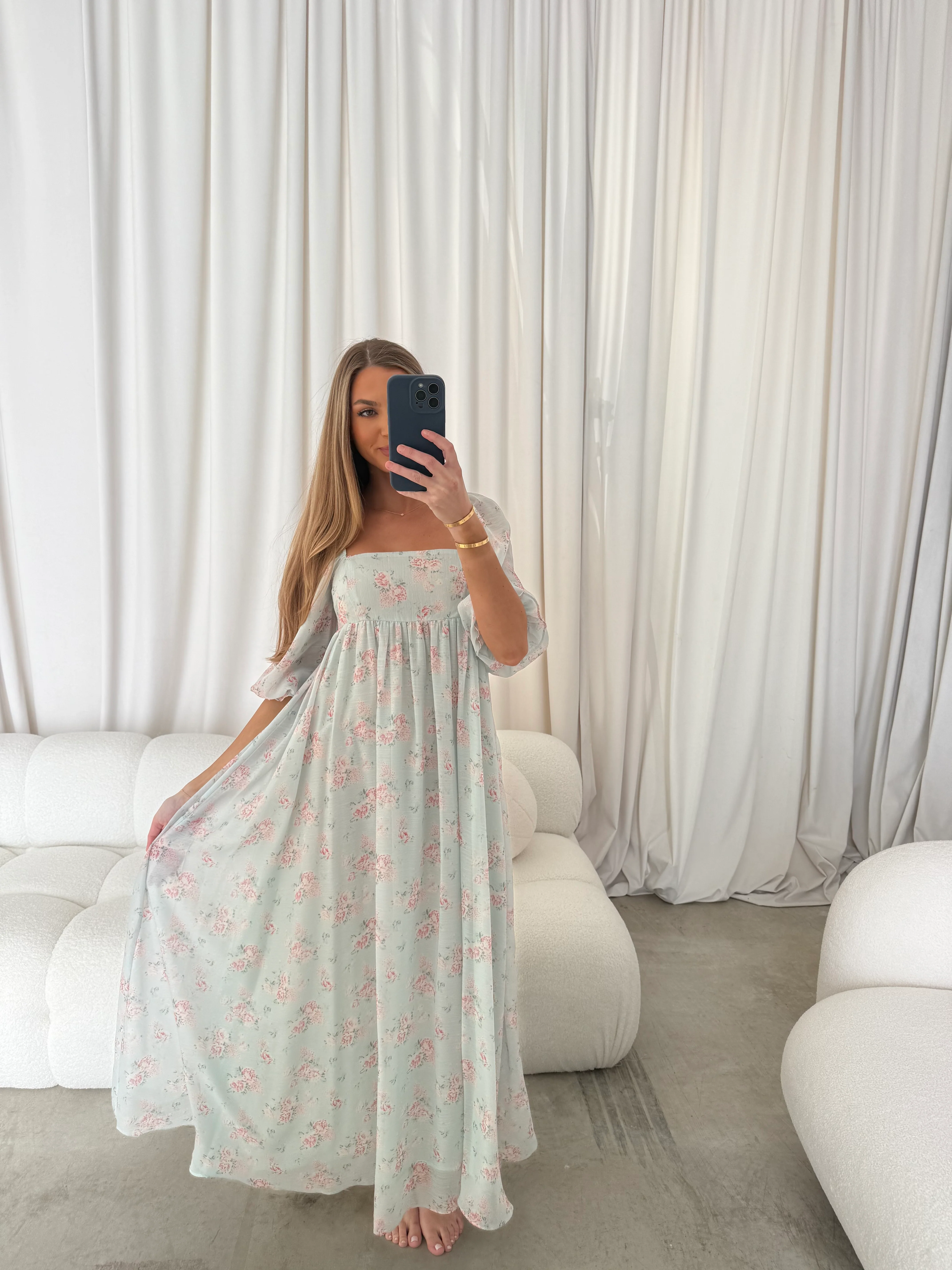 Mona Maxi Dress in Mint/Pink Floral - Bump Friendly - Image 8