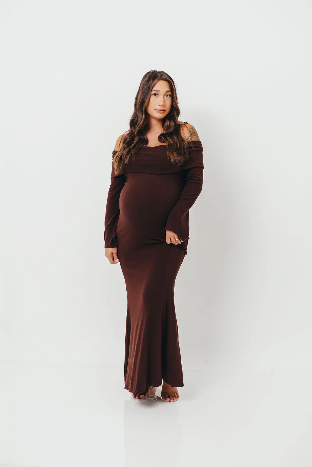 Monroe Maxi Dress with Long Sleeves in Chocolate Brown- Bump Friendly *Final Sale* - Image 14