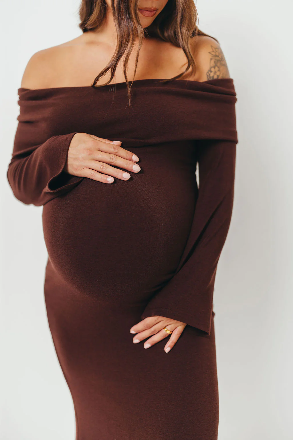 Monroe Maxi Dress with Long Sleeves in Chocolate Brown- Bump Friendly *Final Sale* - Image 15