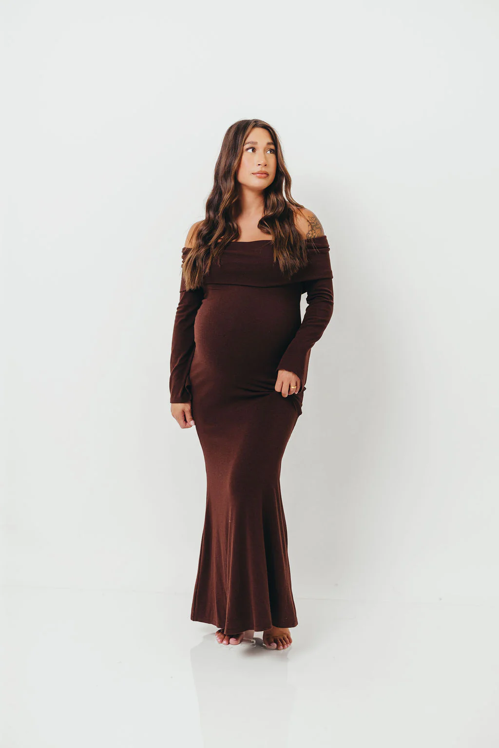 Monroe Maxi Dress with Long Sleeves in Chocolate Brown- Bump Friendly *Final Sale* - Image 2