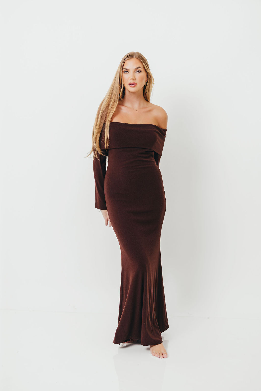 Monroe Maxi Dress with Long Sleeves in Chocolate Brown- Bump Friendly *Final Sale* - Image 5