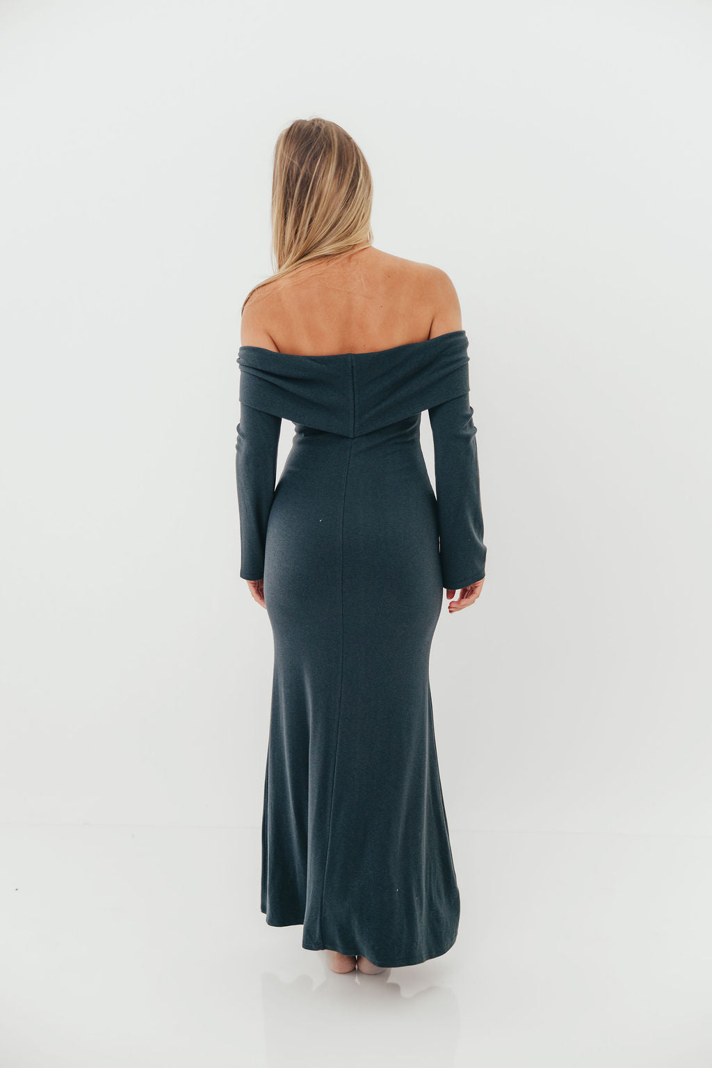 Monroe Maxi Dress with Long Sleeves in Dusty Navy- Bump Friendly - Image 7