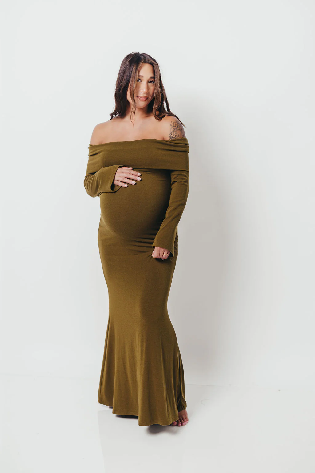 Monroe Maxi Dress with Long Sleeves in Olive Green- Bump Friendly *Final Sale* - Image 11
