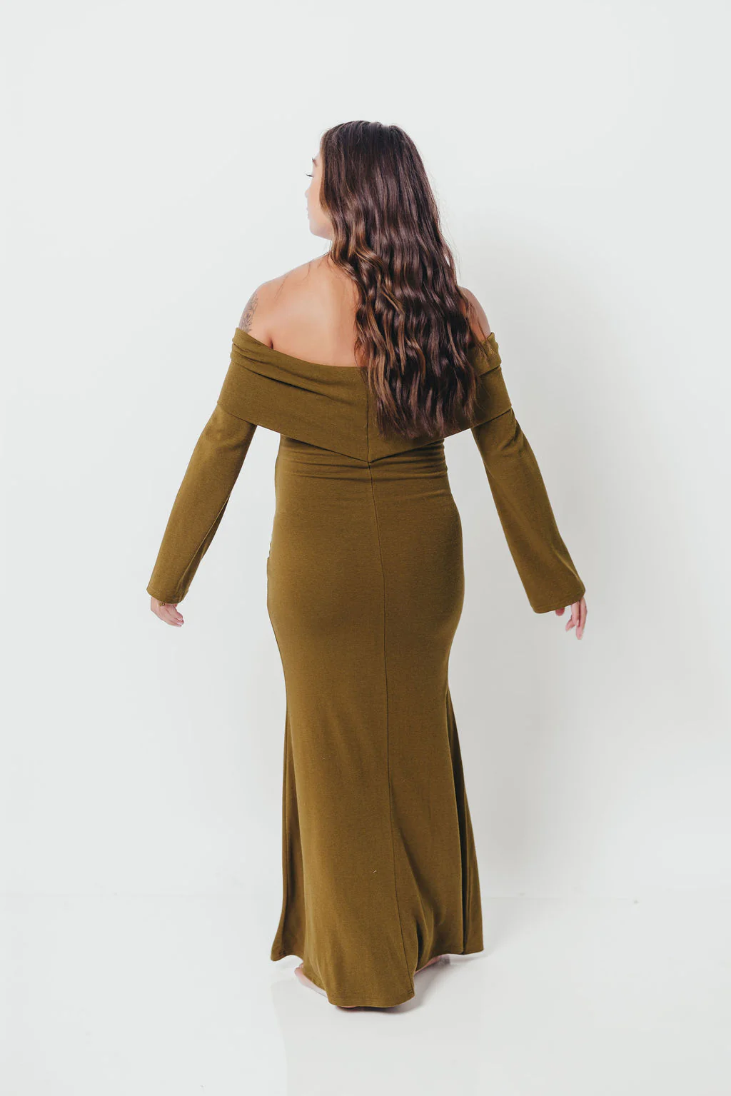 Monroe Maxi Dress with Long Sleeves in Olive Green- Bump Friendly *Final Sale* - Image 13
