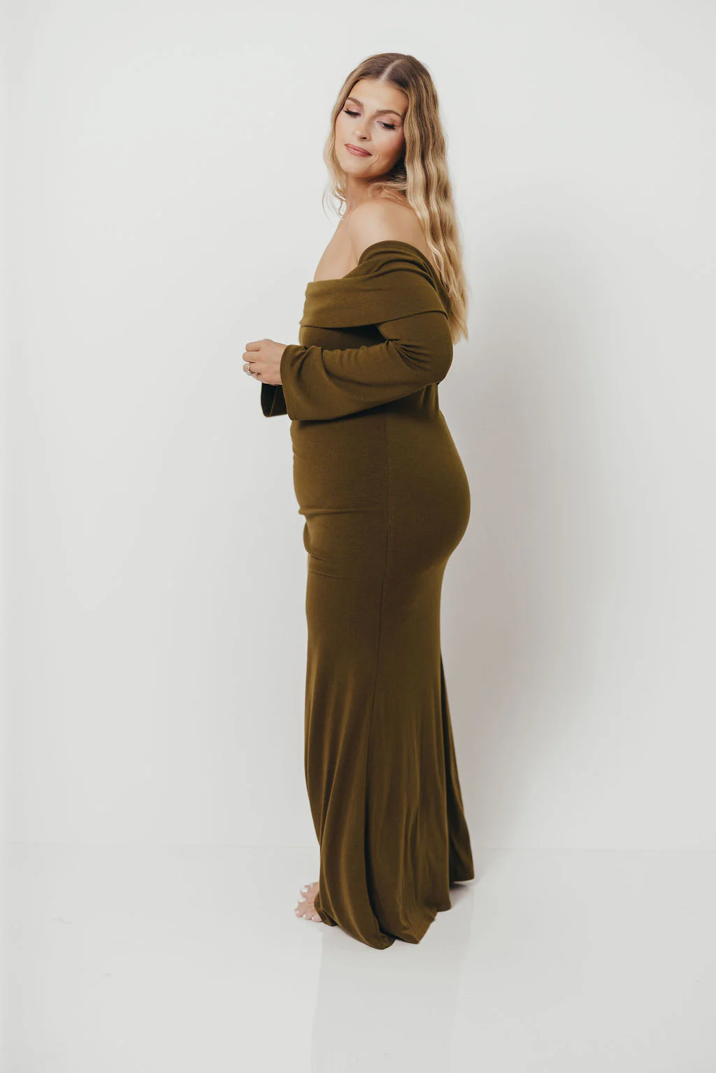 Monroe Maxi Dress with Long Sleeves in Olive Green- Bump Friendly *Final Sale* - Image 17