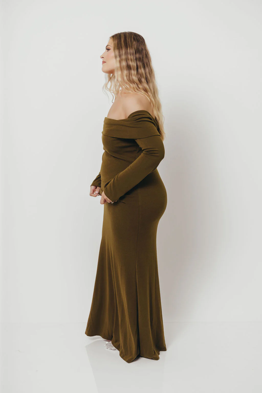Monroe Maxi Dress with Long Sleeves in Olive Green- Bump Friendly *Final Sale* - Image 18