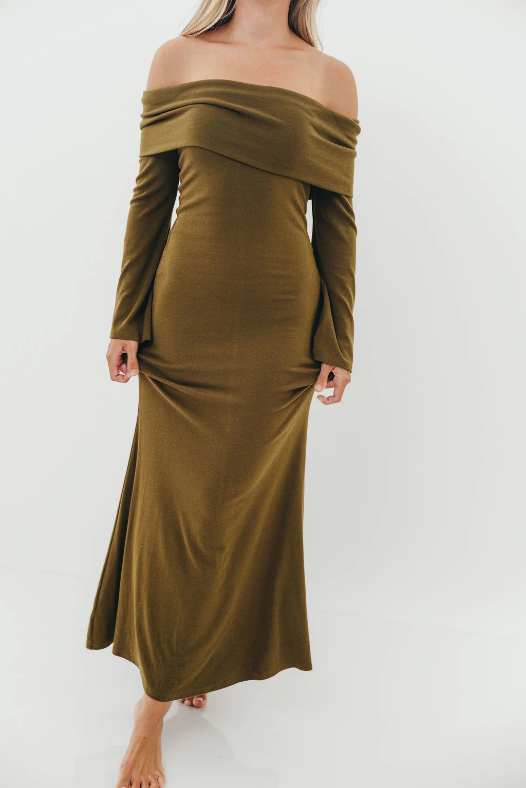 Monroe Maxi Dress with Long Sleeves in Olive Green- Bump Friendly *Final Sale* - Image 3