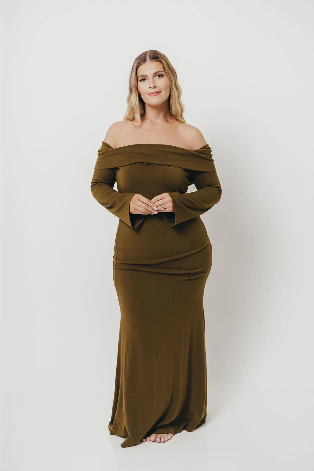 Monroe Maxi Dress with Long Sleeves in Olive Green- Bump Friendly *Final Sale* - Image 4