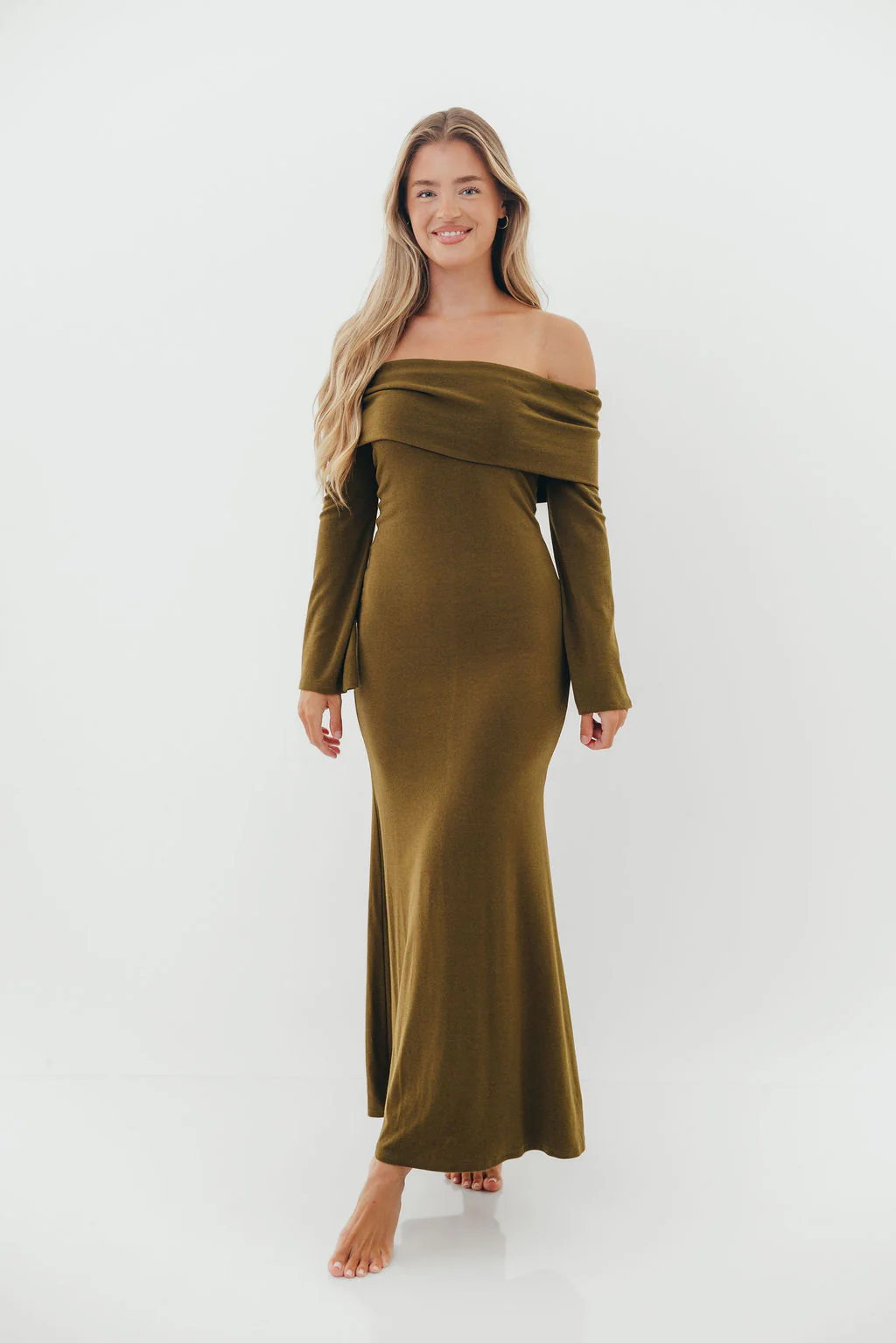 Monroe Maxi Dress with Long Sleeves in Olive Green- Bump Friendly *Final Sale* - Image 5