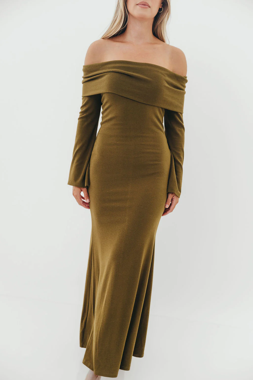 Monroe Maxi Dress with Long Sleeves in Olive Green- Bump Friendly *Final Sale* - Image 7