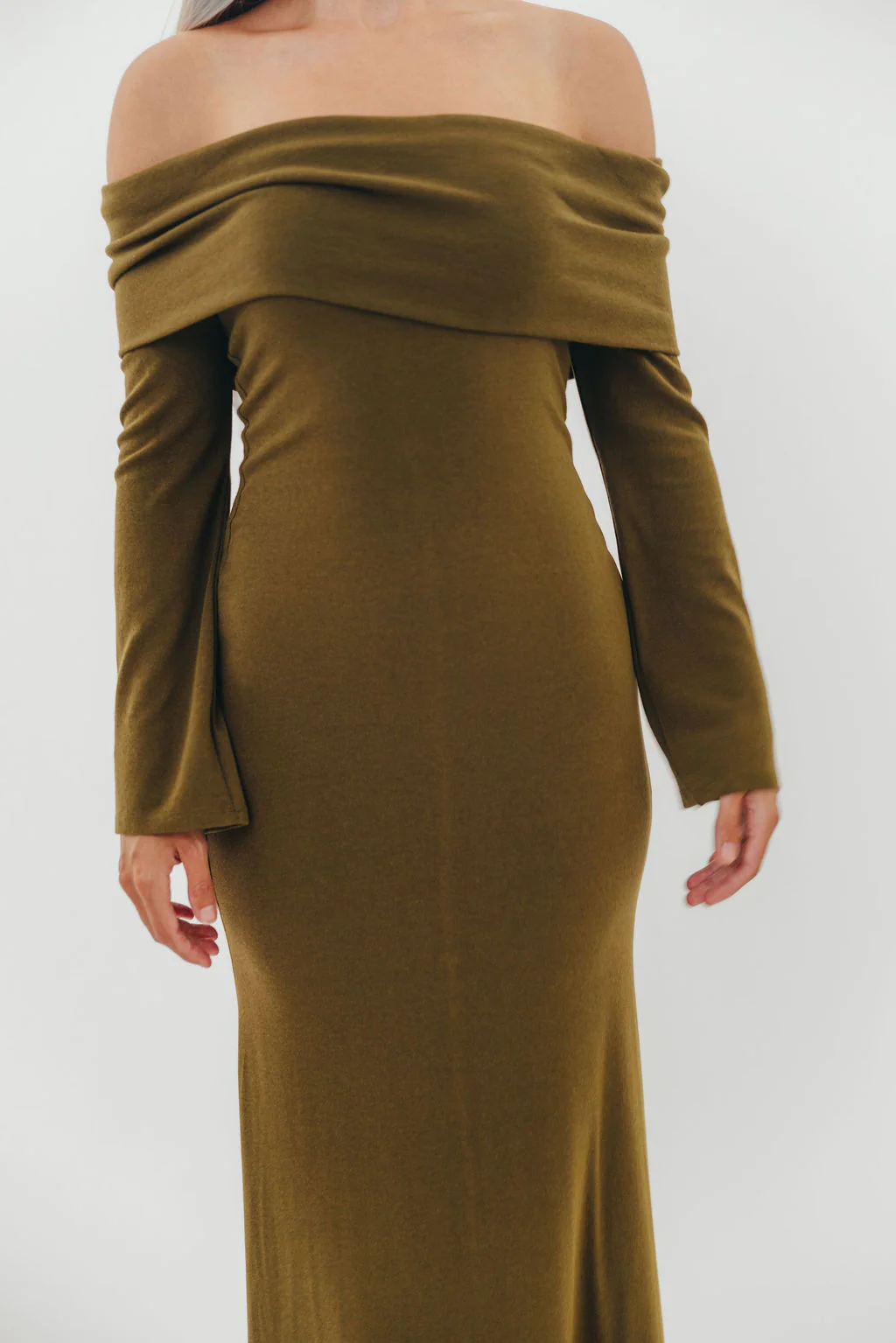 Monroe Maxi Dress with Long Sleeves in Olive Green- Bump Friendly *Final Sale* - Image 9