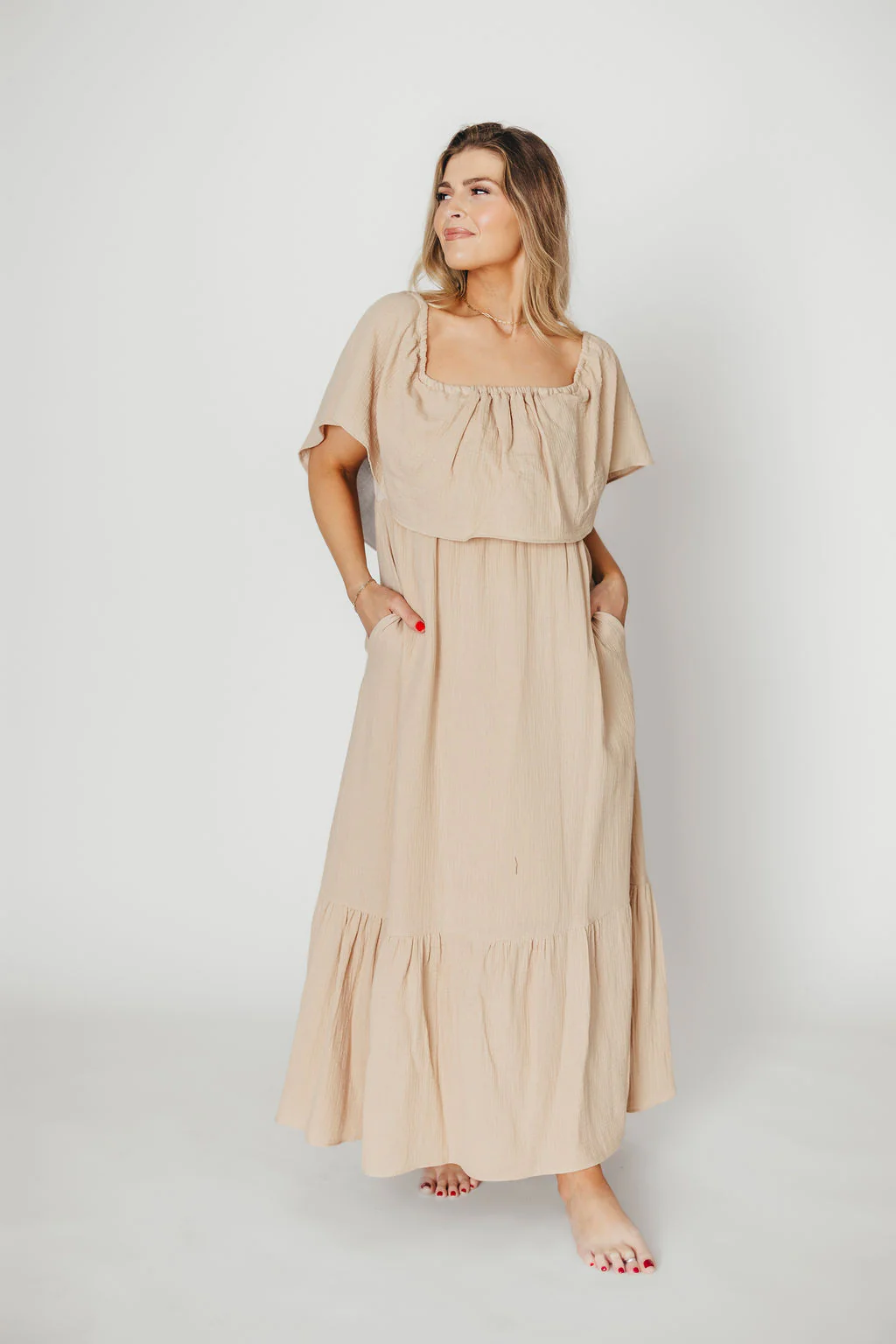 Josie 100% Cotton Maxi Dress in Beige (Lined) - Bump & Nursing Friendly *Final Sale* - Image 10