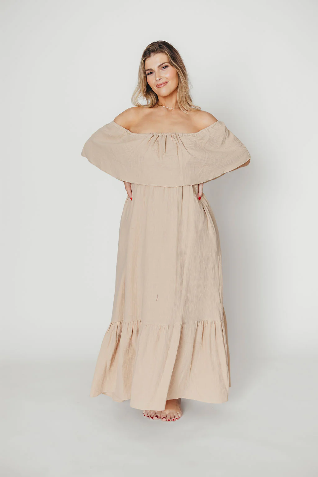 Josie 100% Cotton Maxi Dress in Beige (Lined) - Bump & Nursing Friendly *Final Sale* - Image 4