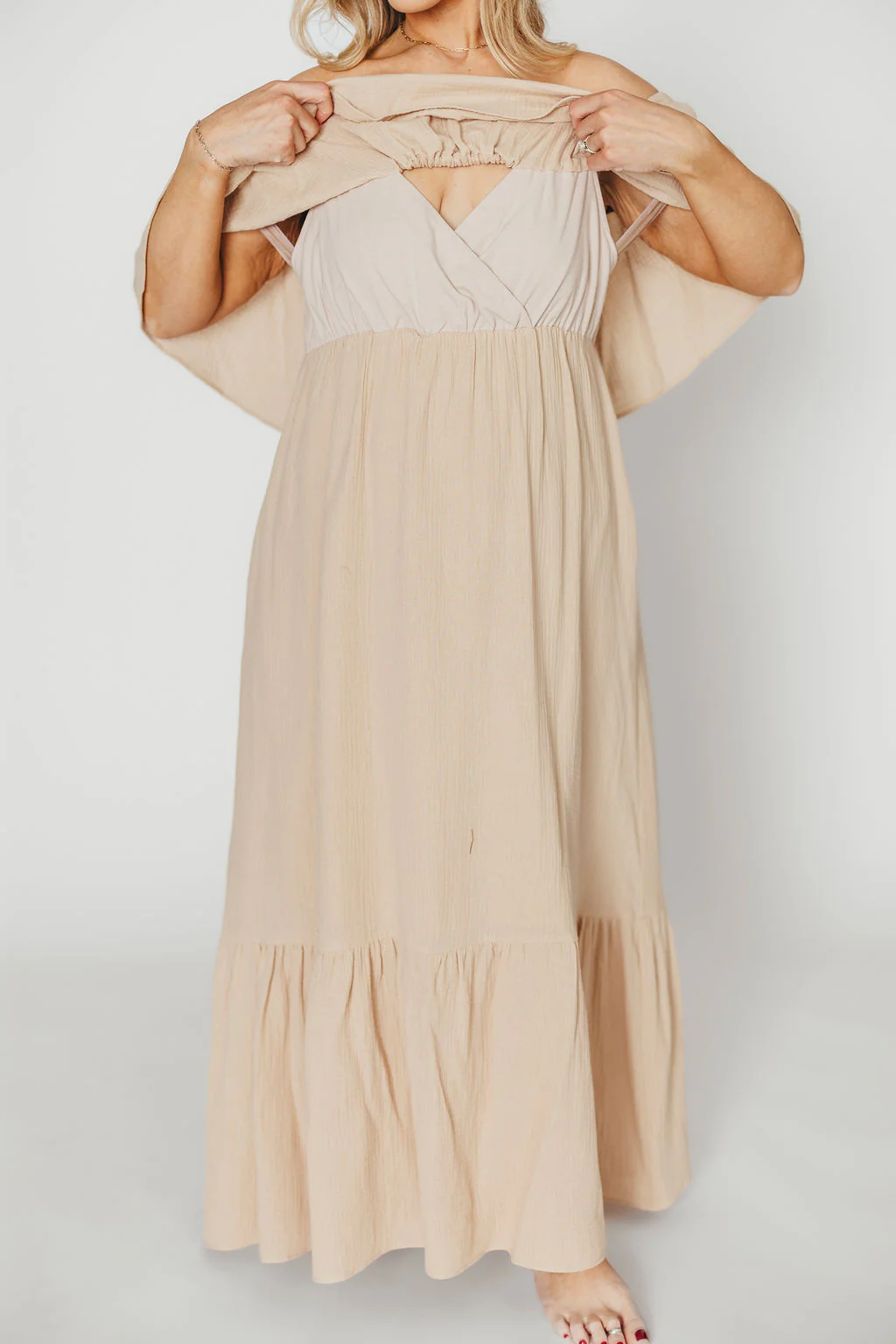 Josie 100% Cotton Maxi Dress in Beige (Lined) - Bump & Nursing Friendly *Final Sale* - Image 7