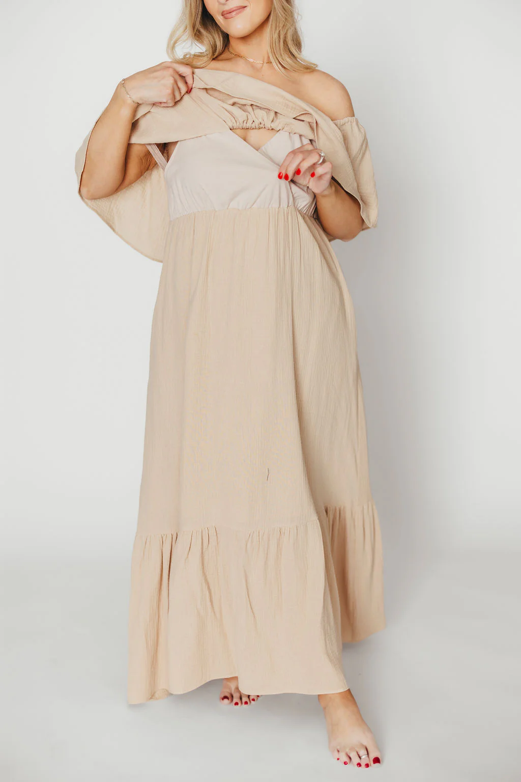 Josie 100% Cotton Maxi Dress in Beige (Lined) - Bump & Nursing Friendly *Final Sale* - Image 8