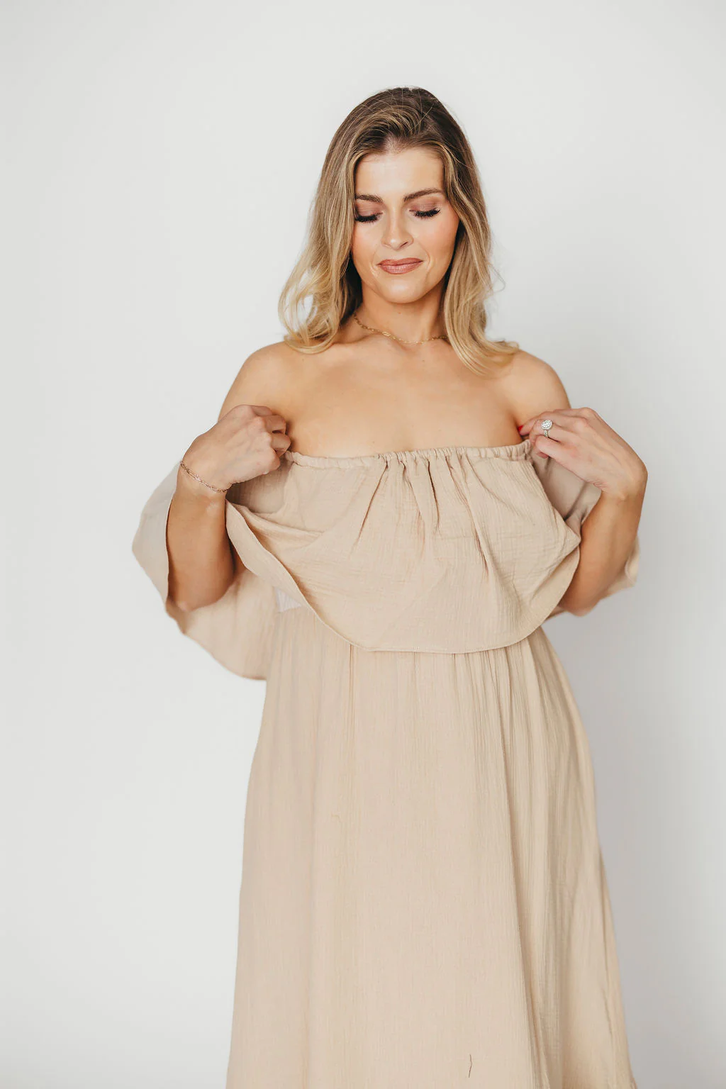 Josie 100% Cotton Maxi Dress in Beige (Lined) - Bump & Nursing Friendly *Final Sale* - Image 9