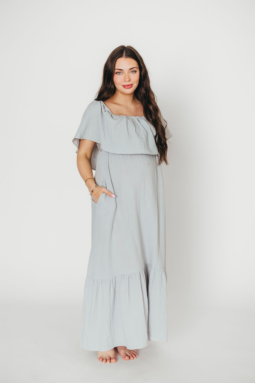 Josie 100% Cotton Maxi Dress in Cloud - Bump & Nursing Friendly - Image 23