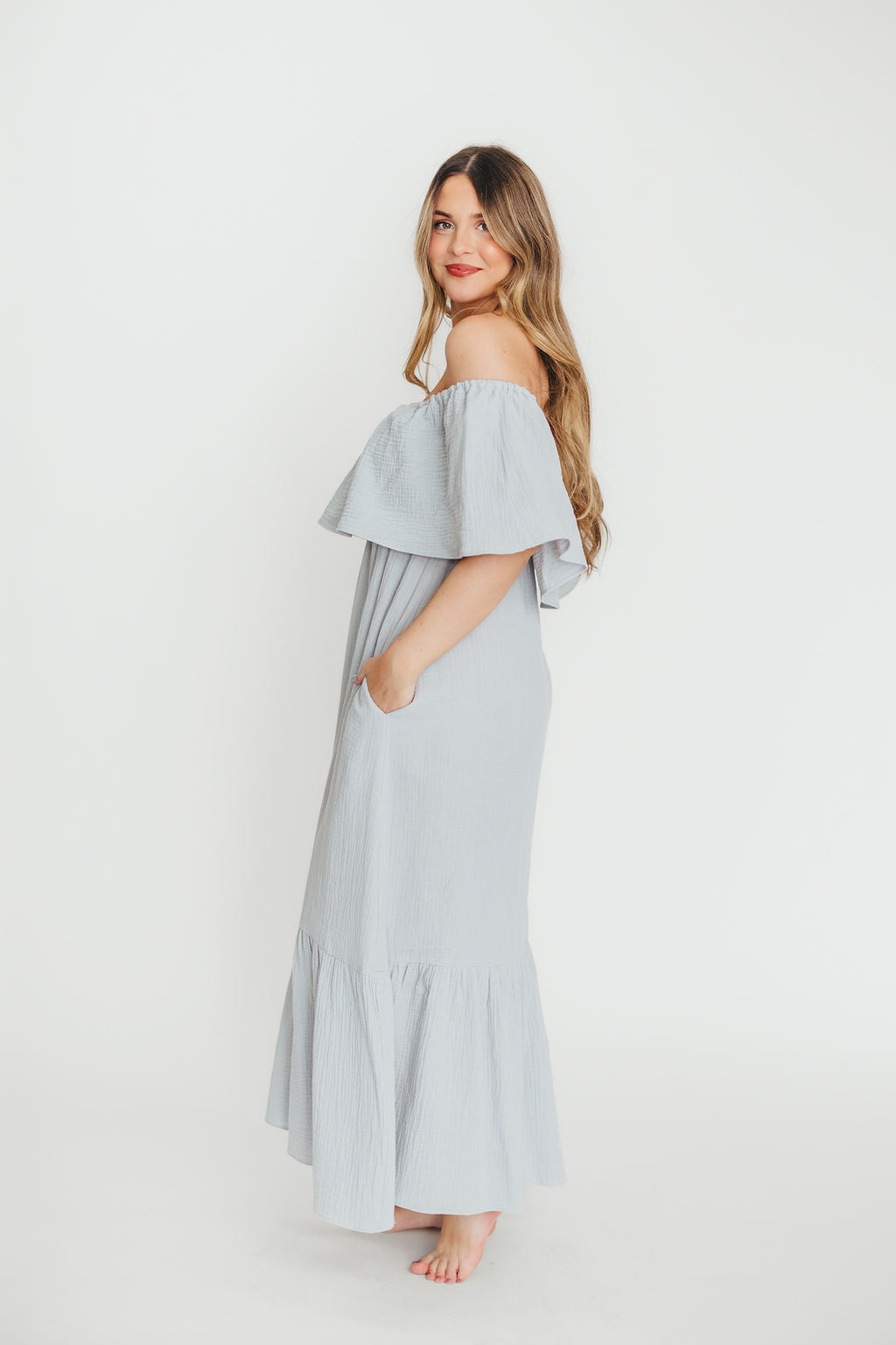 Josie 100% Cotton Maxi Dress in Cloud - Bump & Nursing Friendly - Image 28