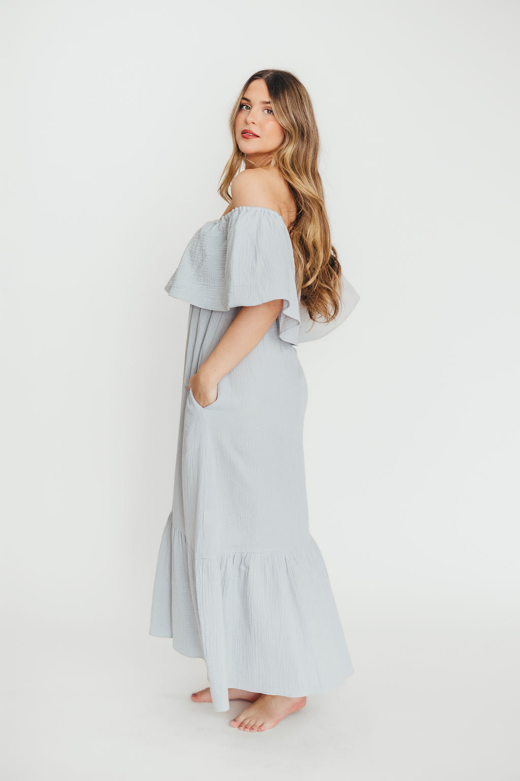 Josie 100% Cotton Maxi Dress in Cloud - Bump & Nursing Friendly - Image 7