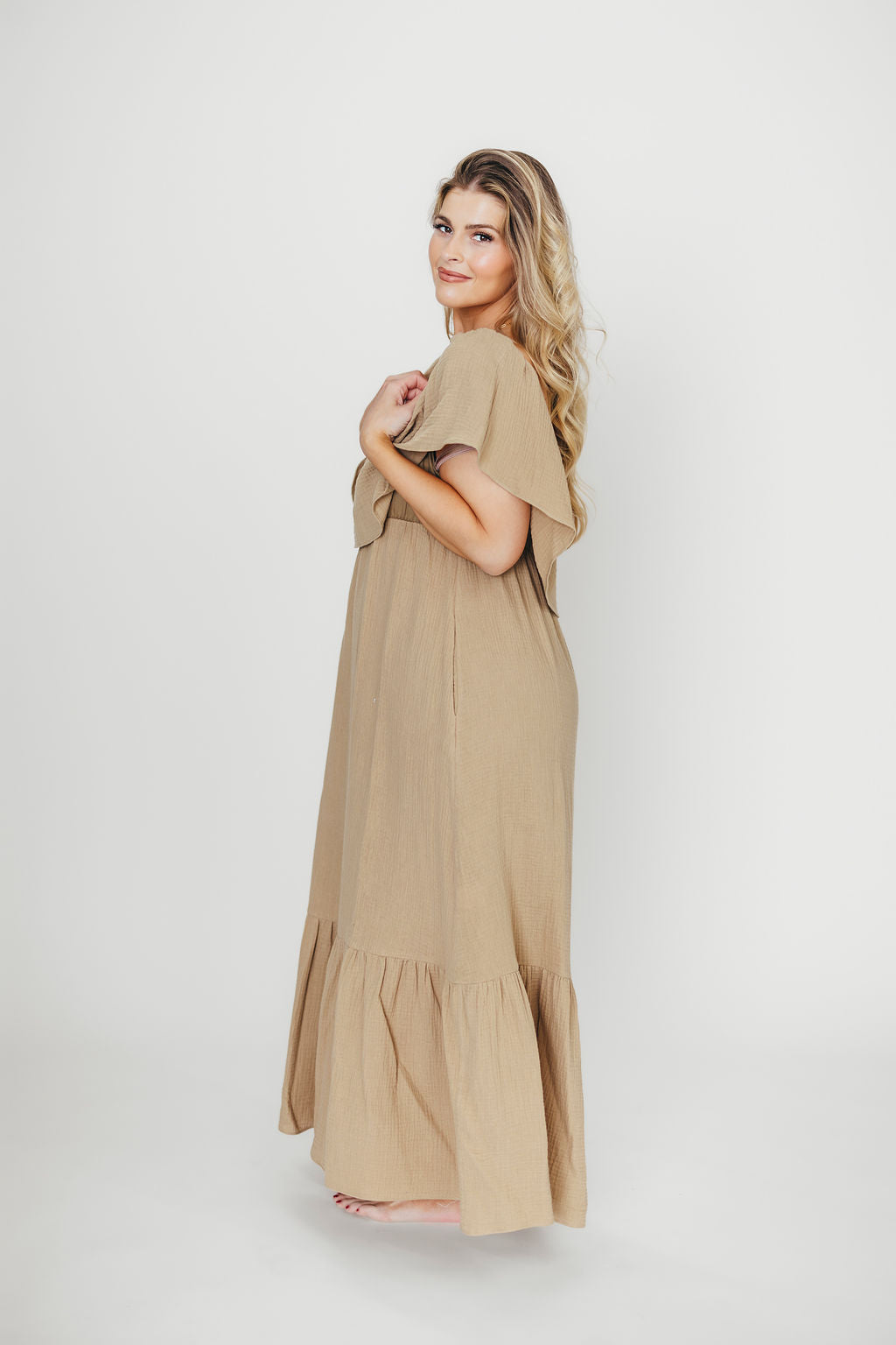 Josie 100% Cotton Maxi Dress in Khaki - Image 11