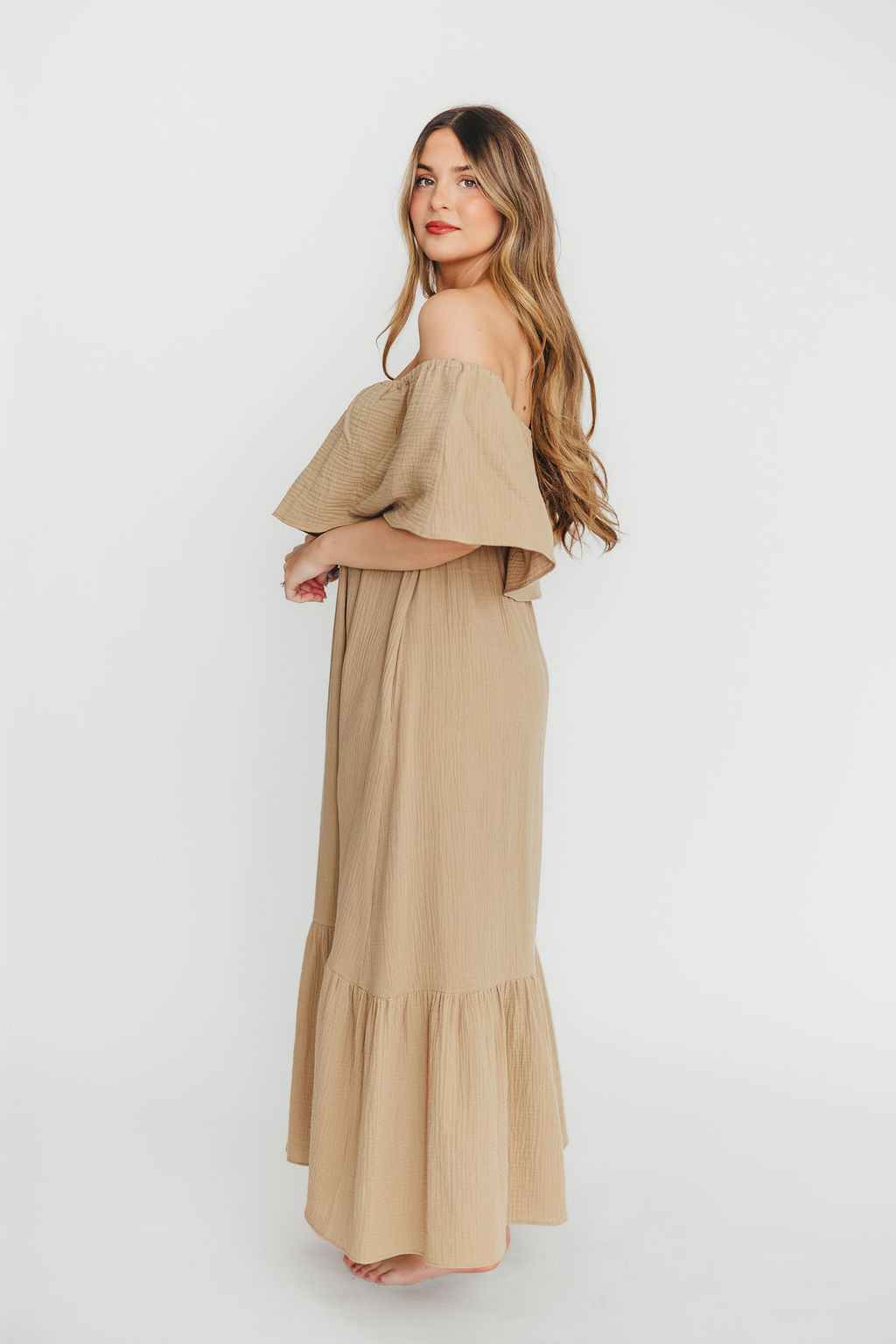 Josie 100% Cotton Maxi Dress in Khaki - Image 20
