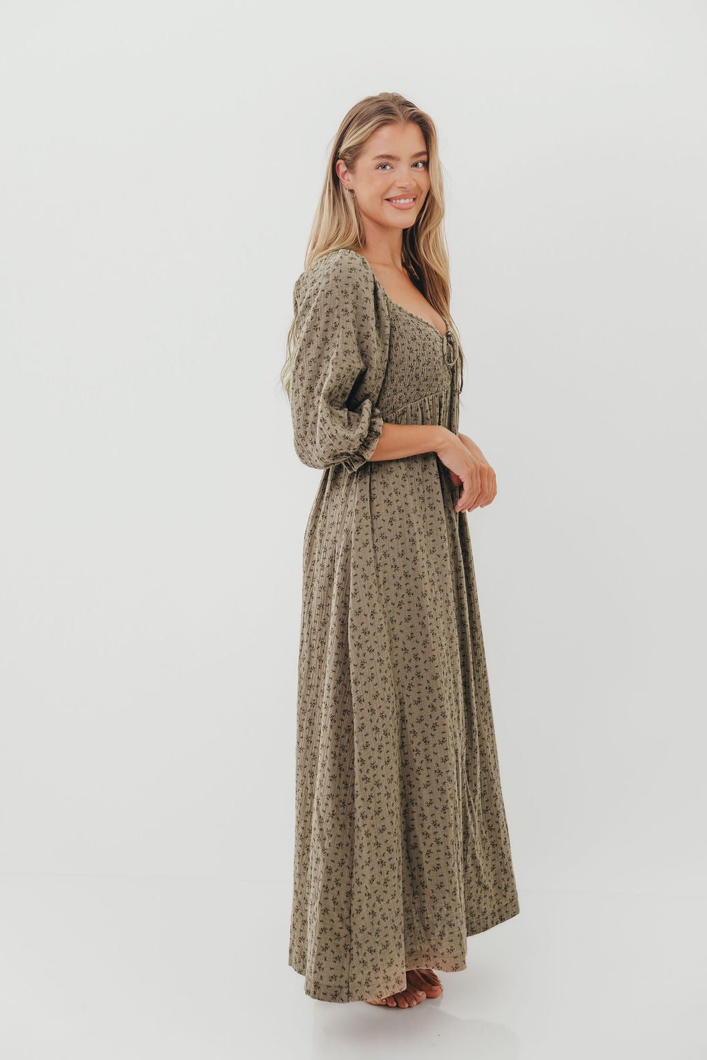 Cecilia 100% Cotton Maxi Dress in Olive Foliage - Image 3